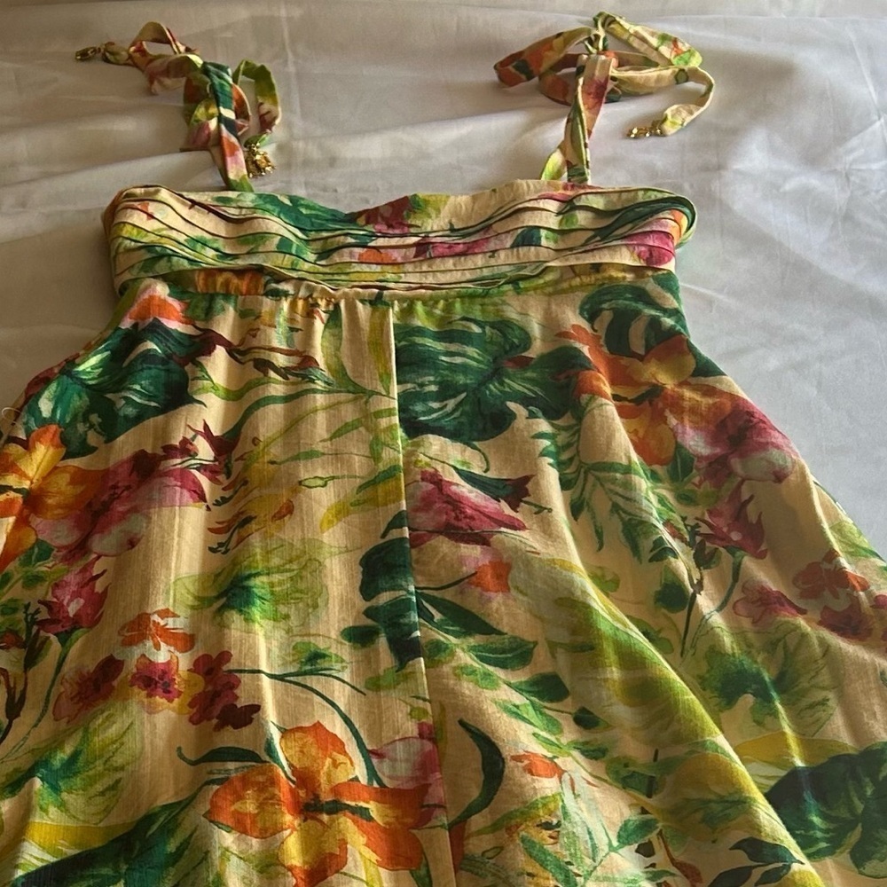 NWOT Taylor Floral Tropical Floral A-Line XS Maxi Dress Smocked Pleated Pockets - Picture 3 of 12
